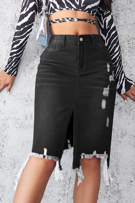 Women’s Denim Mini Skirt with Front Vent & Five - Pocket Style - Glow Goddess