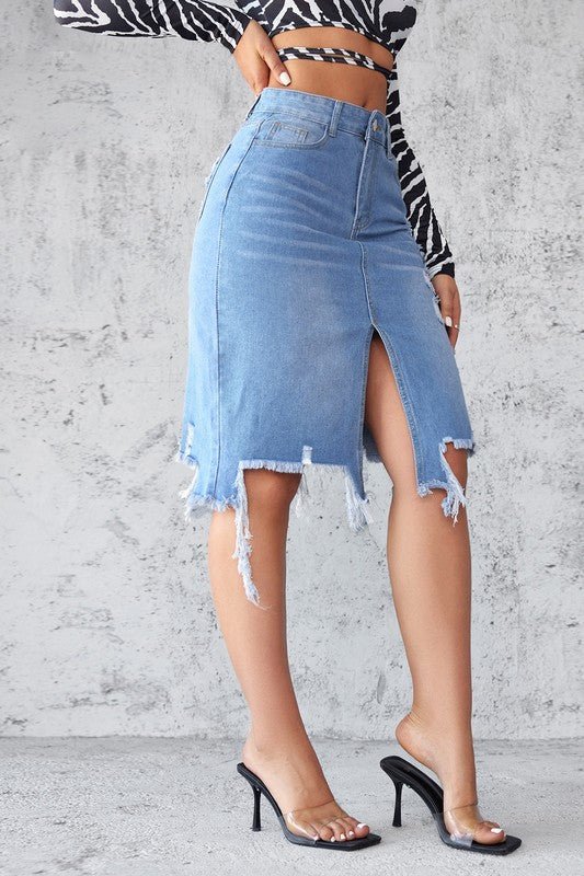 Women’s Denim Mini Skirt with Front Vent & Five - Pocket Style - Glow Goddess