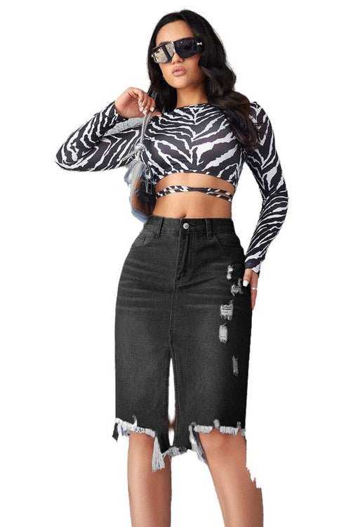 Women’s Denim Mini Skirt with Front Vent & Five - Pocket Style - Glow Goddess