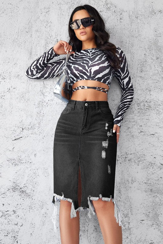 Women’s Denim Mini Skirt with Front Vent & Five - Pocket Style - Glow Goddess