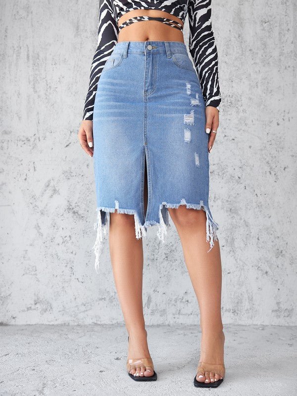 Women’s Denim Mini Skirt with Front Vent & Five - Pocket Style - Glow Goddess
