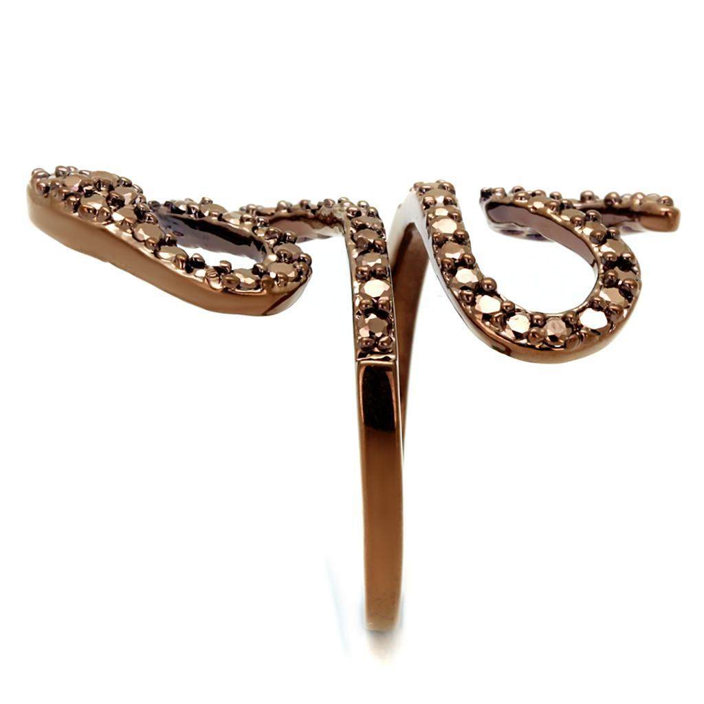 Women's IP Coffee Light Brass Ring with AAA Grade Light Coffee CZ – Elegant Statement Jewelry - Glow Goddess