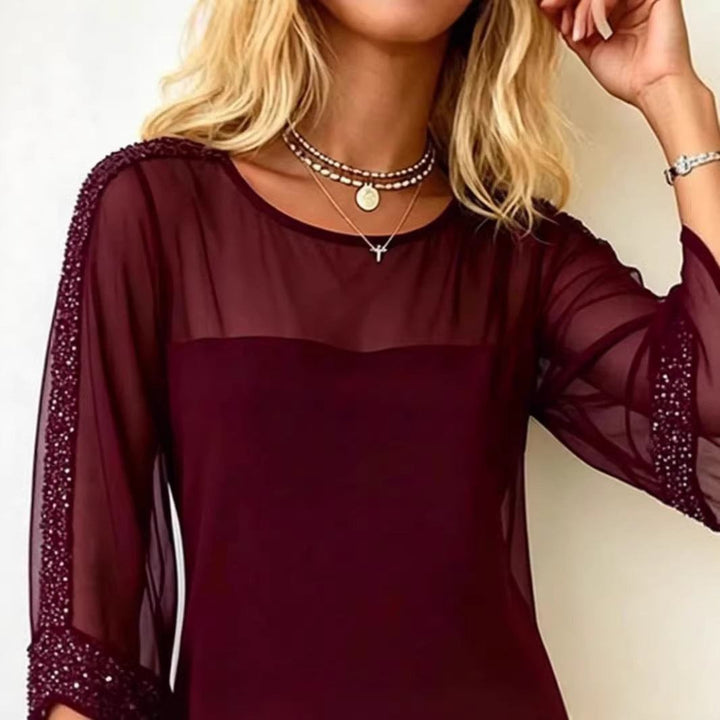 Women’s Mesh Sequin Bodycon Dress – Off - Shoulder Elegance - Glow Goddess