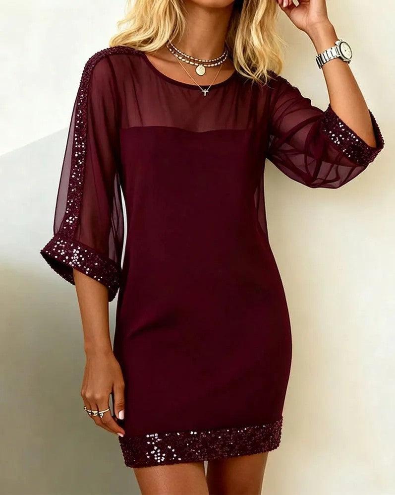 Women’s Mesh Sequin Bodycon Dress – Off - Shoulder Elegance - Glow Goddess