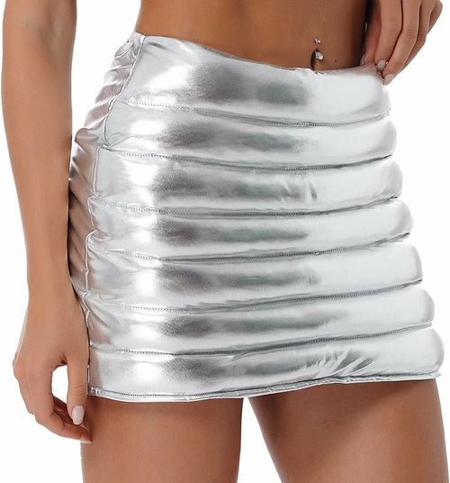 Metallic Shiny Mini Skirt in A-line cut, warm fabric, perfect for winter outfits