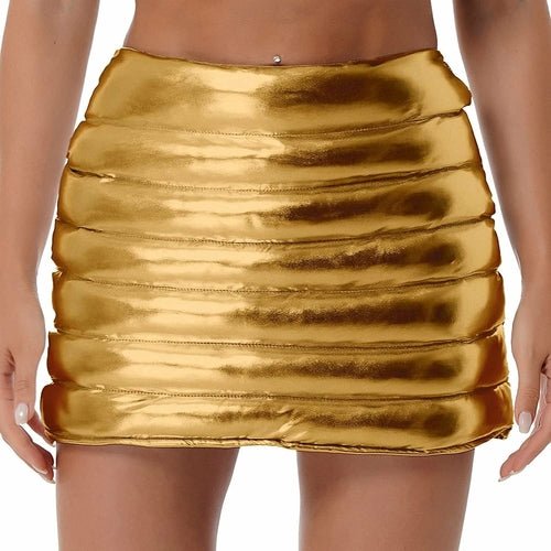 Metallic Shiny Mini Skirt in A-line cut, warm fabric, perfect for winter outfits