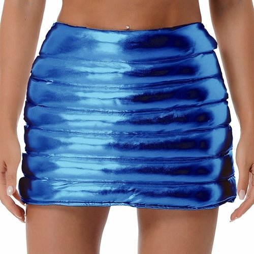 Metallic Shiny Mini Skirt in A-line cut, warm fabric, perfect for winter outfits
