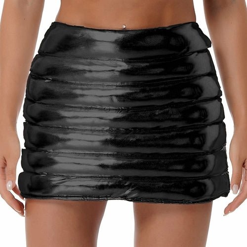 Metallic Shiny Mini Skirt in A-line cut, warm fabric, perfect for winter outfits