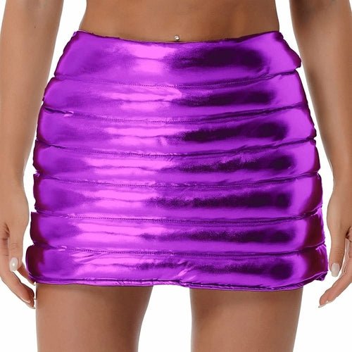 Metallic Shiny Mini Skirt in A-line cut, warm fabric, perfect for winter outfits