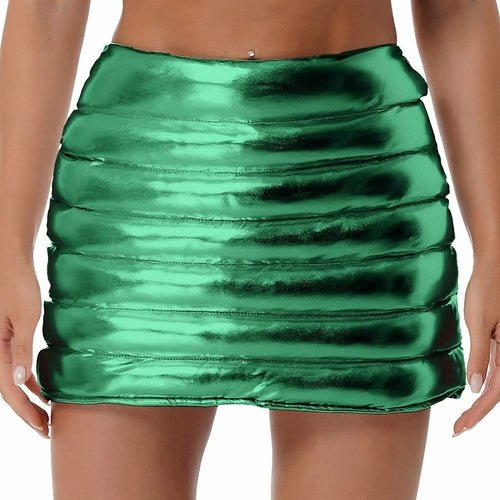 Metallic Shiny Mini Skirt in A-line cut, warm fabric, perfect for winter outfits