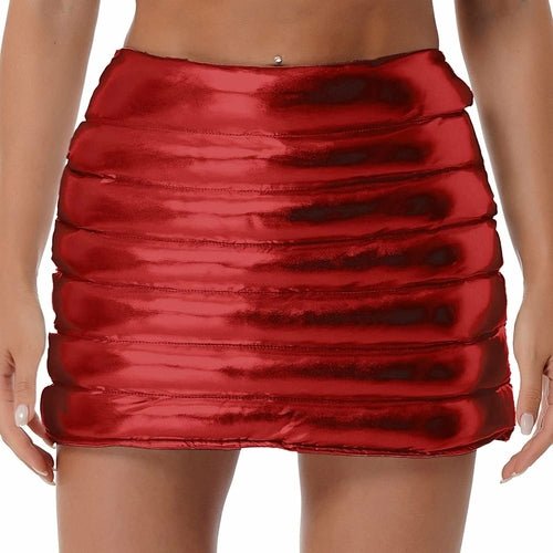 Metallic Shiny Mini Skirt in A-line cut, warm fabric, perfect for winter outfits
