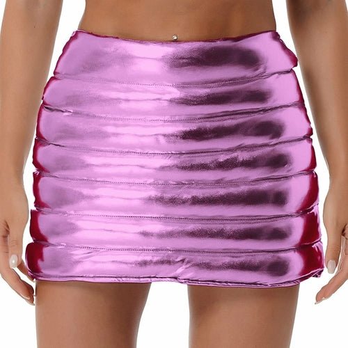Metallic Shiny Mini Skirt in A-line cut, warm fabric, perfect for winter outfits