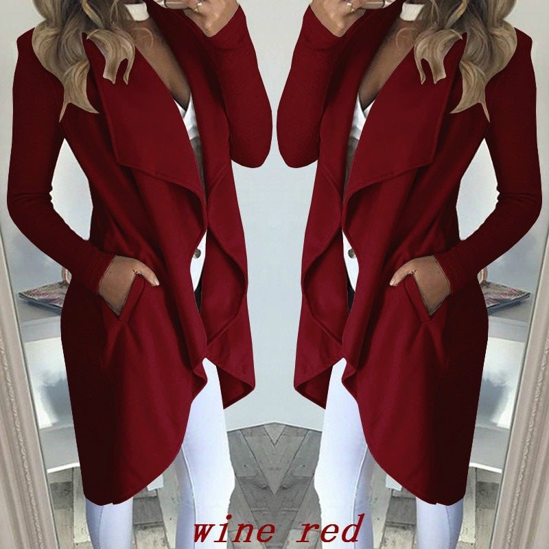 Women’s Plus Size Polo Collar Trench Coat – Slim Fit Long Coat - Glow Goddess