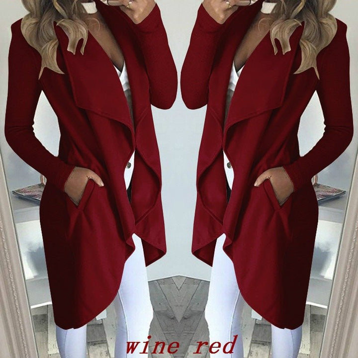 Women’s Plus Size Polo Collar Trench Coat – Slim Fit Long Coat - Glow Goddess