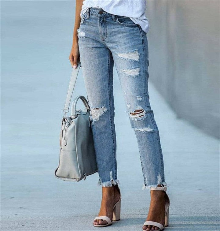 Women's Plus Size Ripped Jeans Trousers - Glow Goddess