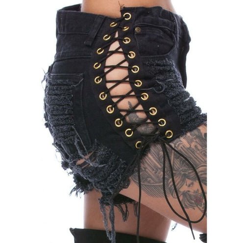 Women’s Ripped Denim Shorts – High - Waist Cotton Summer Jean Shorts - Glow Goddess