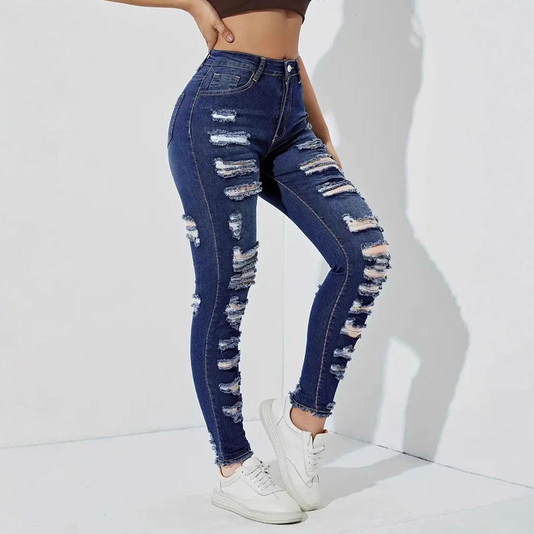 Women's Ripped Frayed Stretch Denim Skinny Pants - Glow Goddess
