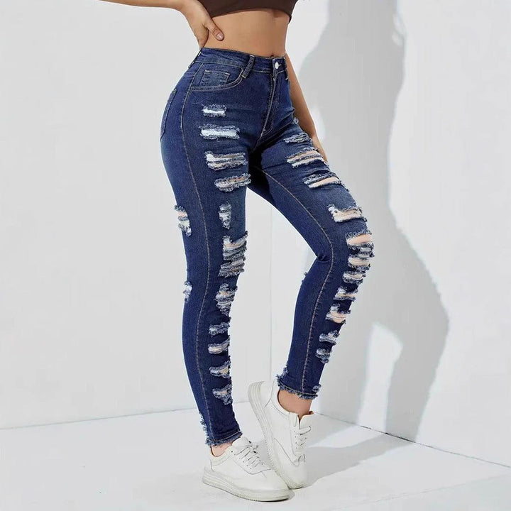 Women's Ripped Frayed Stretch Denim Skinny Pants - Glow Goddess