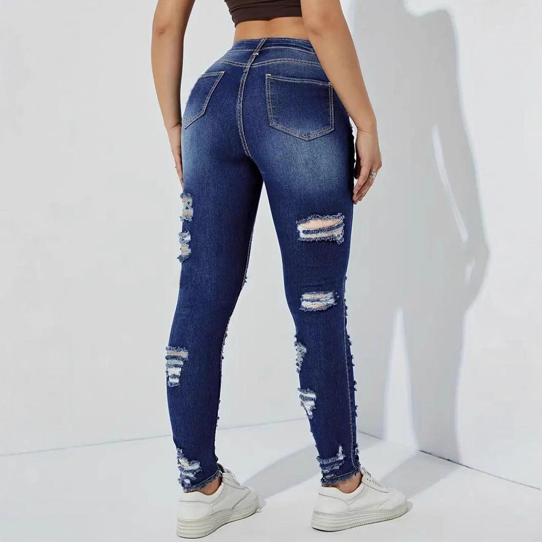 Women's Ripped Frayed Stretch Denim Skinny Pants - Glow Goddess