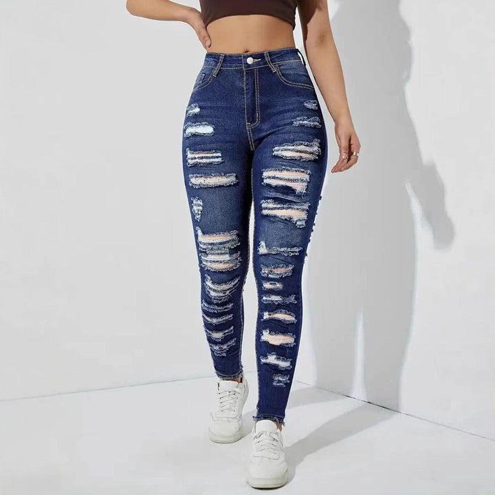 Women's Ripped Frayed Stretch Denim Skinny Pants - Glow Goddess