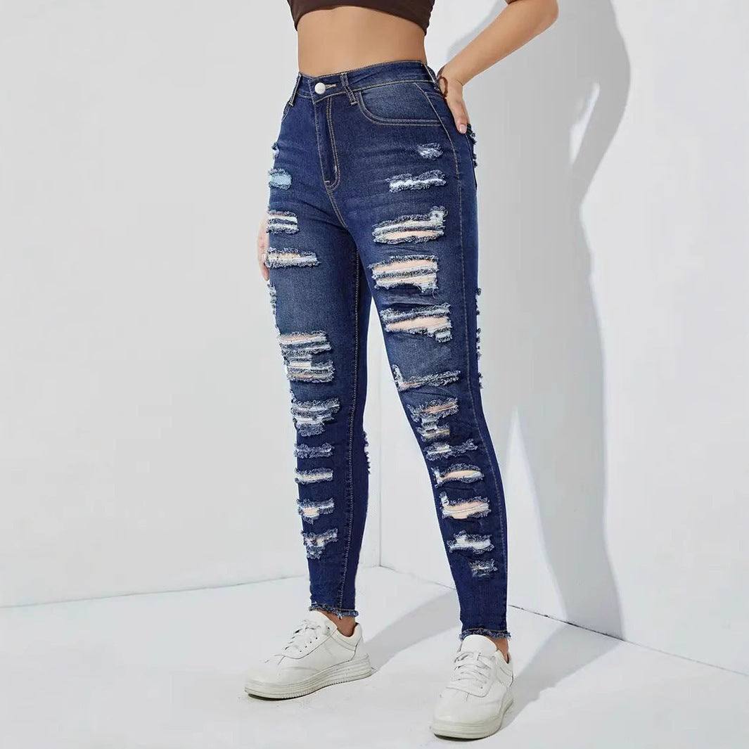 Women's Ripped Frayed Stretch Denim Skinny Pants - Glow Goddess