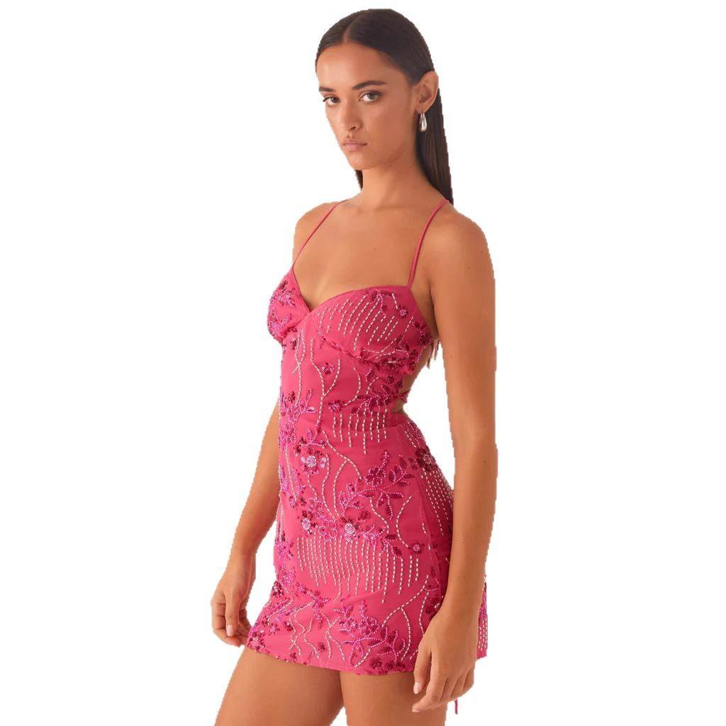 Women's Sequined Embroidered Backless Sling Dress - Glow Goddess