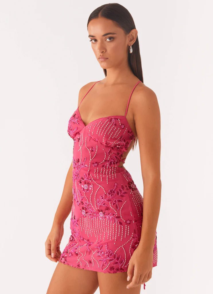 Women's Sequined Embroidered Backless Sling Dress - Glow Goddess