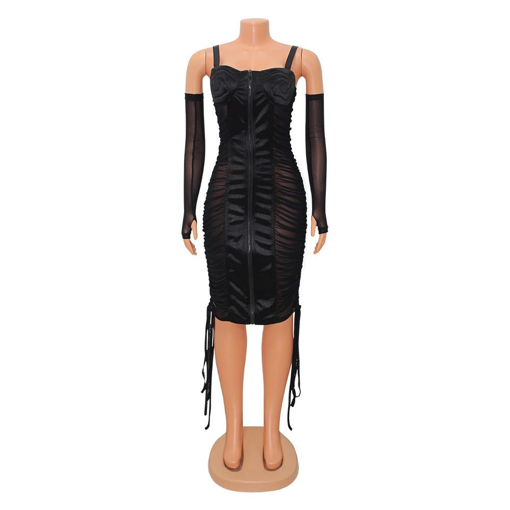 Women's Skinny Mesh Sheer Sling Dress - Glow Goddess