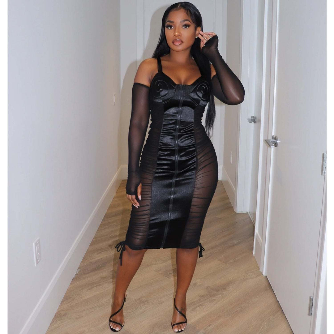 Women's Skinny Mesh Sheer Sling Dress - Glow Goddess