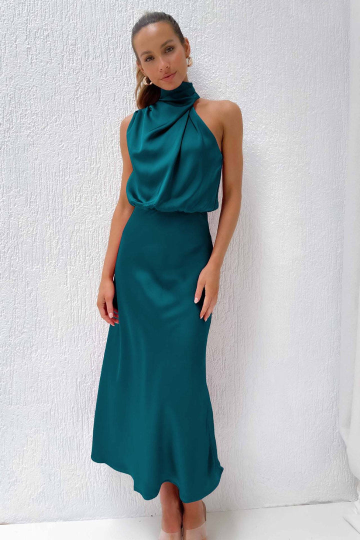 Women's Solid Color High - grade Satin Elegant Dress - Glow Goddess