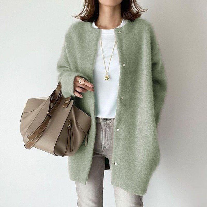 Women's Solid Color Wool - like Coat, Oversized Long Sleeve Button Up Trench For Fall Winter Casual Outwear - Glow Goddess