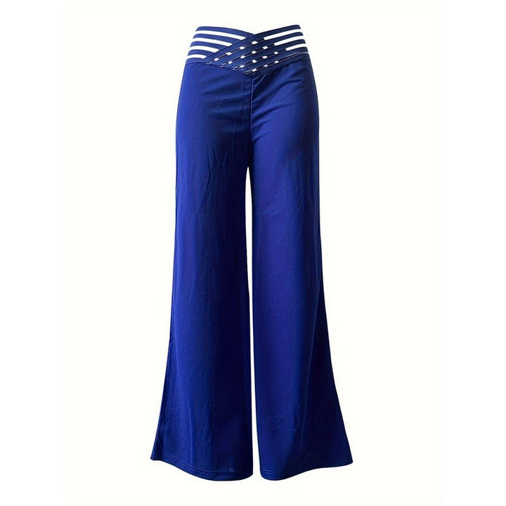 Women's Transparent Mesh Patchwork High Waist Pants With Elegant Cross Detail, Solid Color Fashion Trousers - Glow Goddess