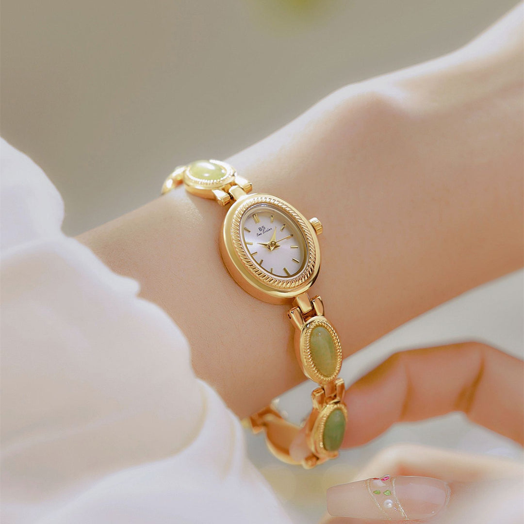 Women's Watch Ladies Bracelet Luxury Brand Waterproof Retro Natural Dongling Stone Hetian Jade Advanced Chain Watches Gift - Glow Goddess