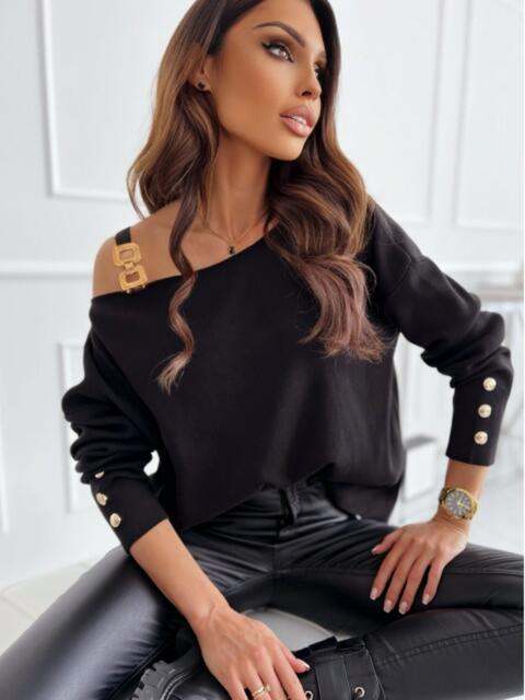 Women’s asymmetrical buttoned top with modern neckline design, stylish blouse for casual or office wear