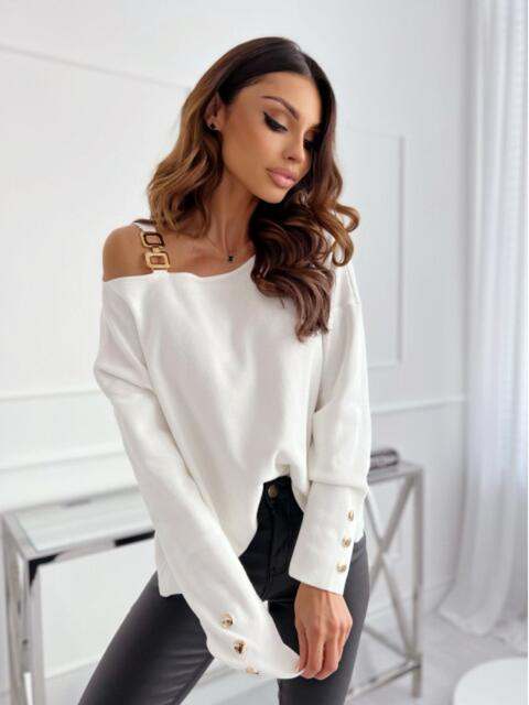 Women’s asymmetrical buttoned top with modern neckline design, stylish blouse for casual or office wear