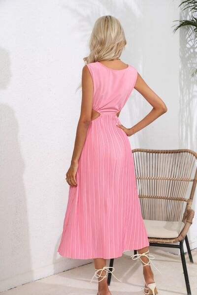 Cutout Ruched Round Neck Tank Dress - Glow Goddess