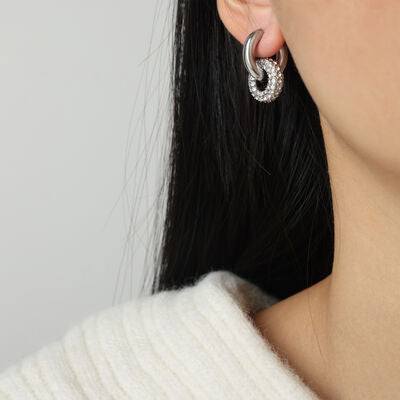 Titanium Steel Inlaid Zircon Double - Hoop Earrings - Glow Goddess